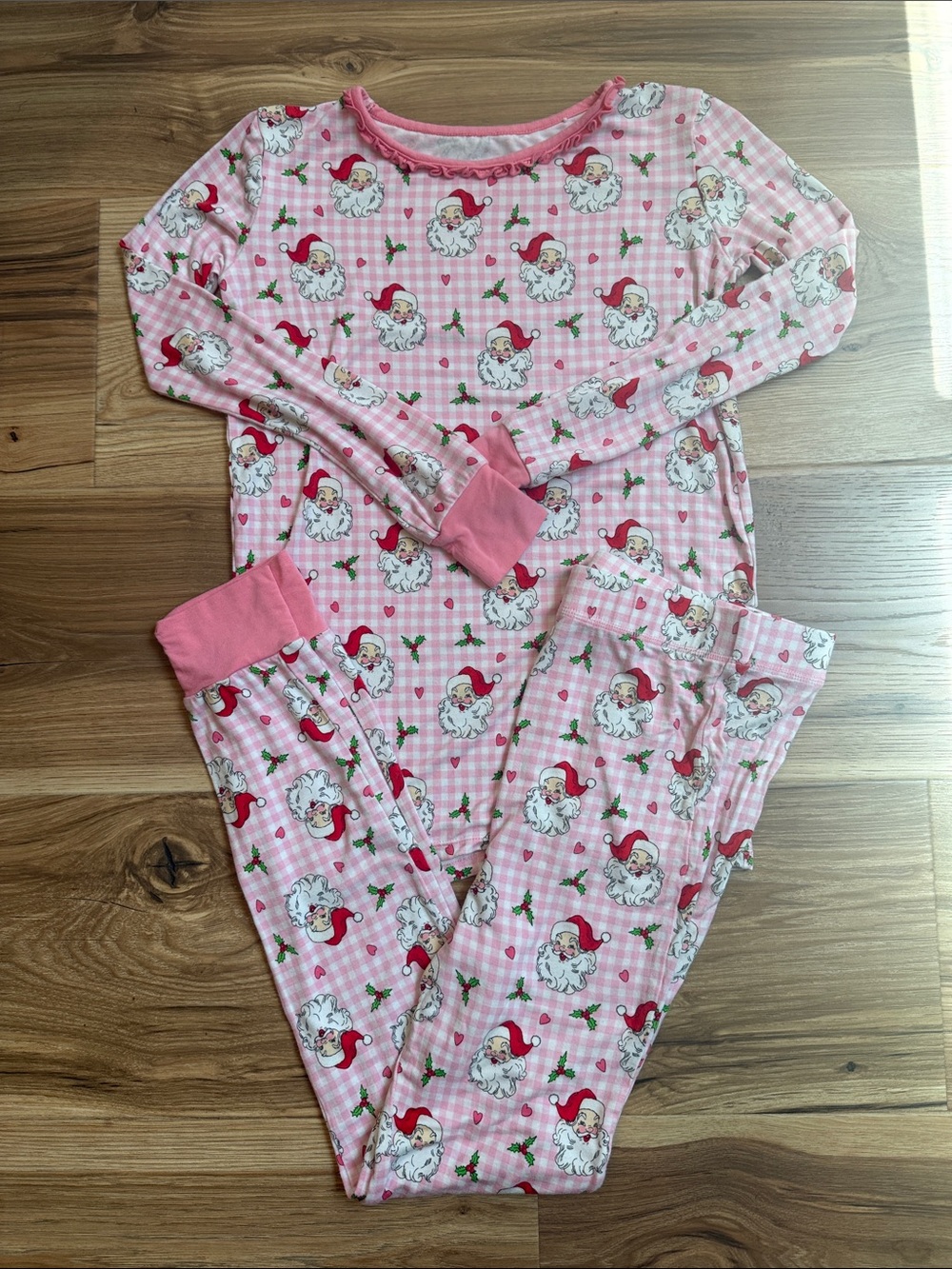Ruffle Butts Pink Retro Santa Pajamas size 12/14